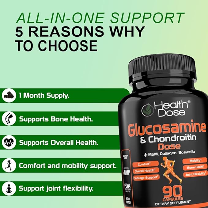 Glucosamine Plus Premium Joint Support - with MSM, Collagen & Boswellia - 90 Capsules - Antioxidant Properties for Cartilage Support, Joint Health & Mobility Pack of 2.
