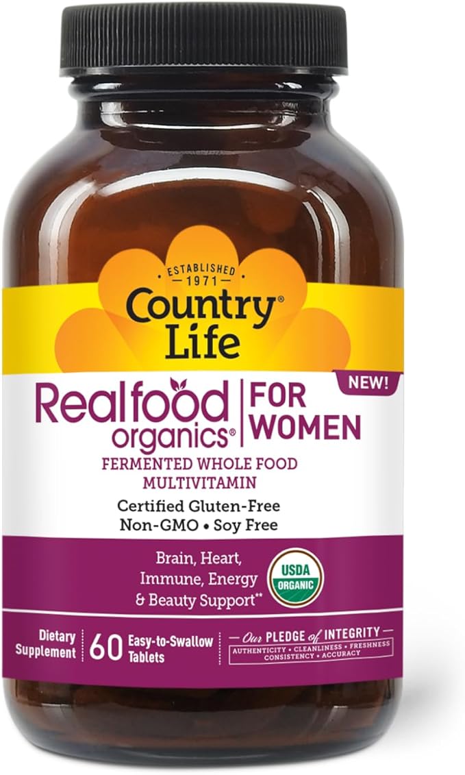 Country Life Realfood Organics for Women with Over 1,300mg Organic Fermented Whole Foods - Certified Gluten Free, Certified Vegan, Certified USDA Organic - 60 Tablets