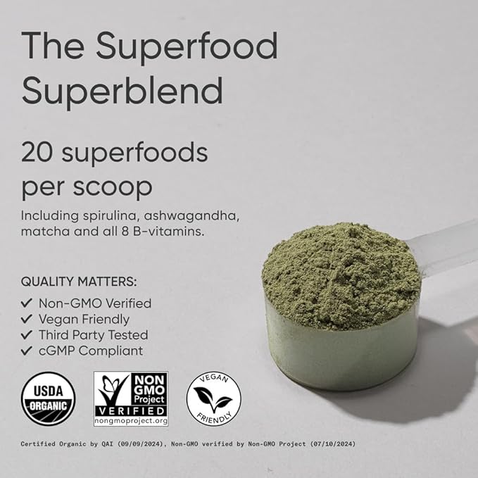 Sports Research® Organic Greens Superfood Powder w/Spirulina & Chlorella, Adaptogens, Enzymes, Probiotics & 8 VIT Bs for Gut & Mood Support* - Vegan, Sugar-Free & Low-Cal Pineapple Coconut 30