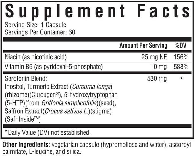 Seeking Health Serotonin Nutrients, Supports Healthy Sleep, 5-HTP Supplement with Vitamin B6 and Saffron Extract, Vegan and Vegetarian (60 Capsules)