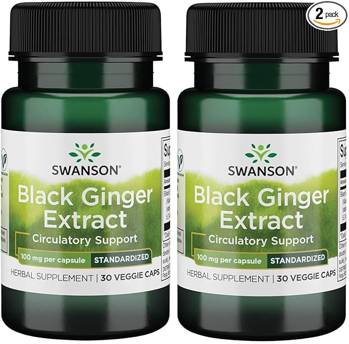 Swanson Black Ginger Extract - Promotes Healthy Blood Circulation and Physical Vigor - May Aid Heart Health, Muscle Tissue, and Mental Wellbeing - (30 Veggie Capsules, 100mg Each) (2 Pack)