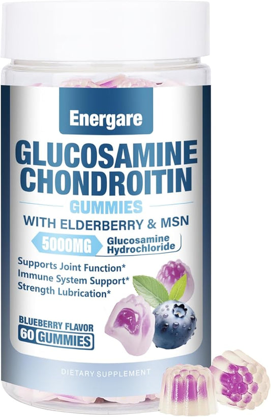 1 Pack Glucosamine Chondroitin with MSM Gummies & Elderberry, Extra Strength Joint Support Health, Flexibility, Antioxidant, Immune Supplement Gummy for Adults, Men & Women 60 Counts