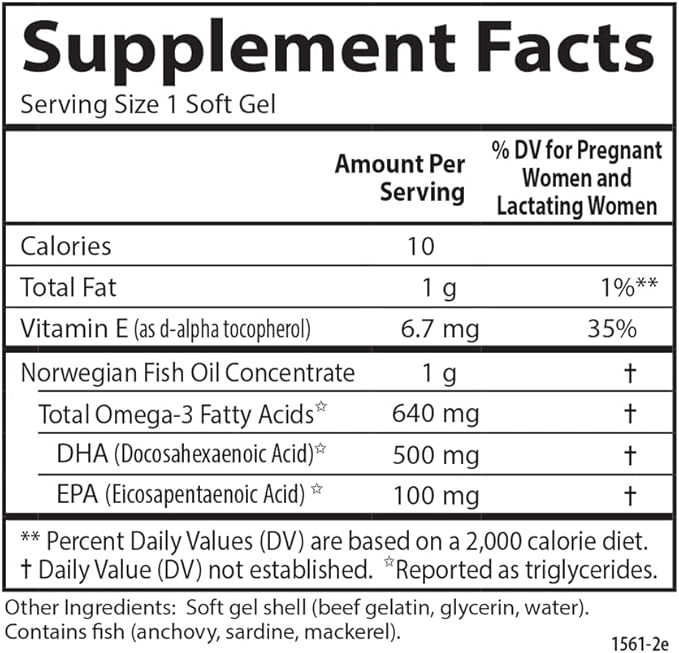 Carlson - Mother's DHA, 500 mg DHA, Prenatal Support, Fetal Development & Immune Health, 120 Softgels