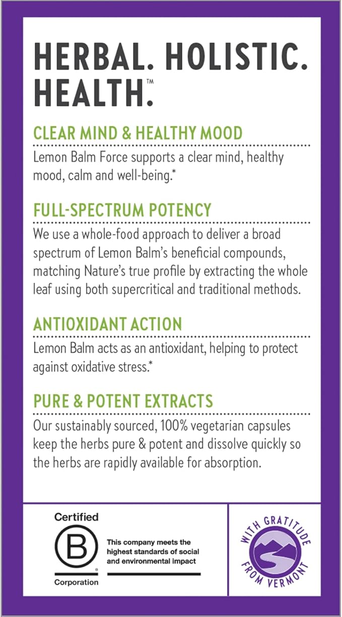 New Chapter Lemon Balm Force with Supercritical Lemon Balm for Mood Support + Immune Support + Non-GMO Ingredients - 30 ct Vegetarian Capsules