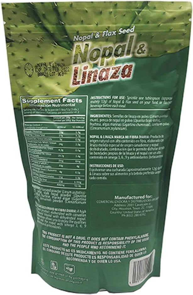 Nopal & Linaza. Nopal Cactus and Flax Seed Fiber Dietary Supplement. 17.6 oz.