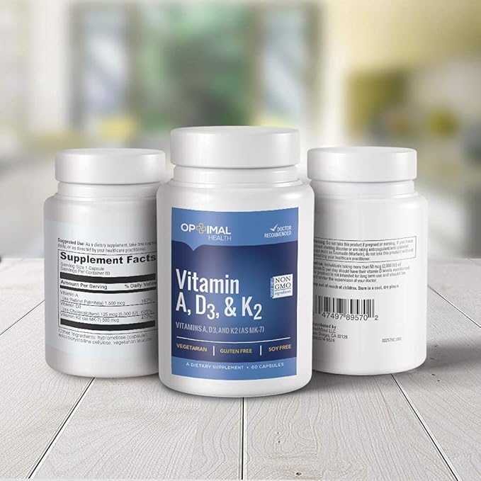 Vitamin ADK Supplement with Vitamins A, 5000IU Vitamin D3, and 500mcg Vitamin K2 (as MK-7) | Immune, Heart, & Bone Support | Non GMO | Gluten & Soy Free
