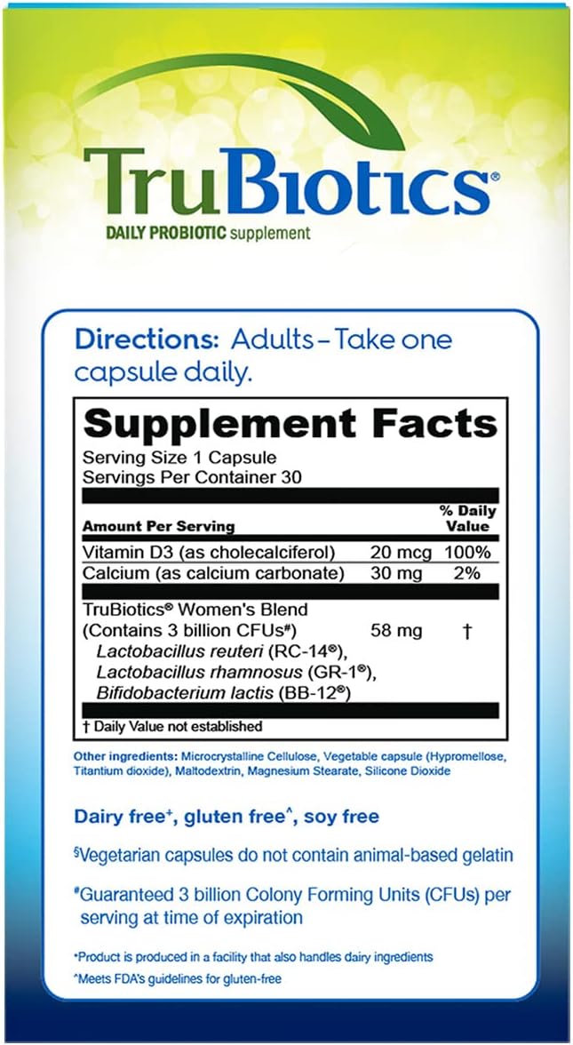 TruBiotics Probiotic for Women Probiotics for Digestive Health, Vaginal & Bone Health, Formulated with Bifidobacteria for Healthy Gut & Balanced pH, Daily Women's Probiotic Supplement, 30 Capsules