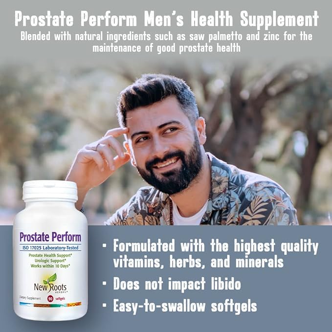 New Roots | Prostate Support Supplement with 16 Herbal Ingredients: Saw Palmetto, Plant Sterols, Borage Oil, Selenium, Vitamins & Zinc (60 Softgels) Relieves Weak Urine Flow, Frequent Urination