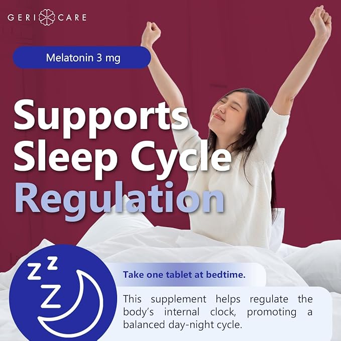 GeriCare Melatonin 3mg Tablets, Balances Nighttime Routine - Helps Adjust to Changing Schedules - Promotes Restful Evenings – Easy-to-Take Tablets, 60 Count (Pack of 1)