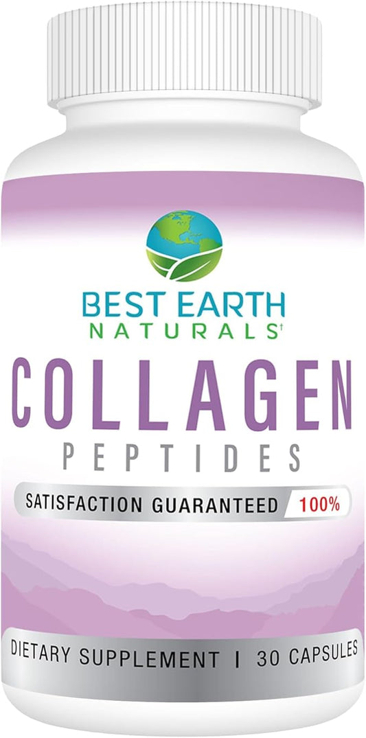 Best Earth Naturals Hydrolyzed Collagen Type I & III - Collagen Peptides Supplement for Women and Men to Support Hair, Skin, Nails, & Joints 30 Day Supply (30 Capsules)