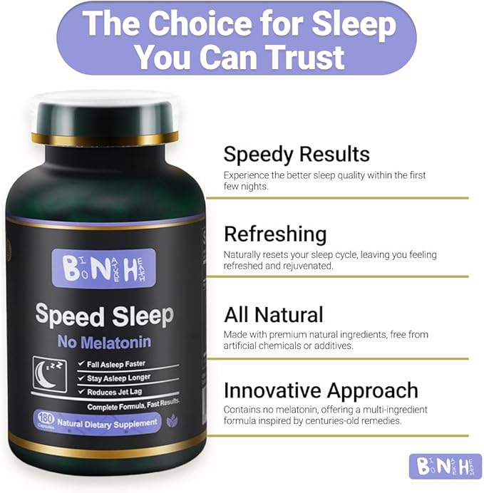 Speed Sleep- Natural Supplements for Sleep, Melatonin Free, Gluten Free, All-Natural Ingredients, 180 Capsules, Non-Habit Forming, Relaxing