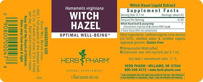 Herb Pharm Witch Hazel Liquid Extract, 1 Fl Oz