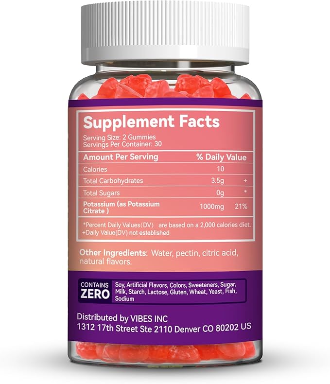 2 Pack Potassium Supplement Gummies 1000mg, Potassium Gummies for Adults, Support Leg Cramps & Muscle Health - Vegan, Non-GMO,120 Count