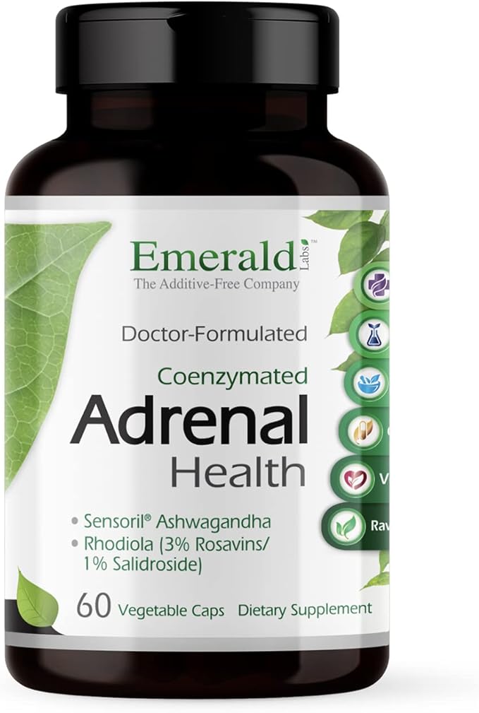 EMERALD LABS Adrenal Health - Stress Relief, Energy Support & Restorative Sleep with Sensoril Ashwagandha, B Vitamins, Rhodiola & More* - Gluten-Free - 60 Vegetable Capsules (30-Day Supply)