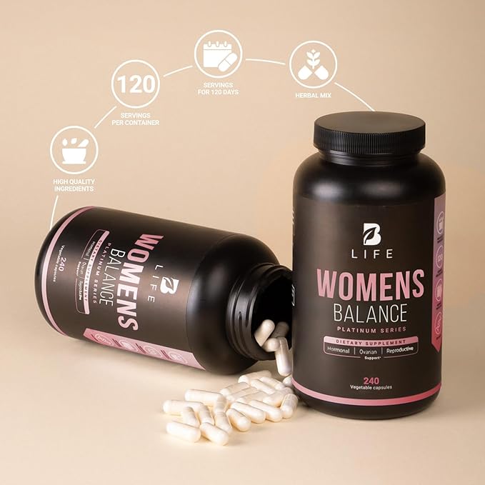 Women's Balance Supplement with Natural Ingredients: Dim, Dong Quai, BioPerine®, Myo & D-Chiro Inositol | 240 Caps - 120 Days | 400mg of Dim per Serving | Hormone Balance | Made in The USA by B Life.