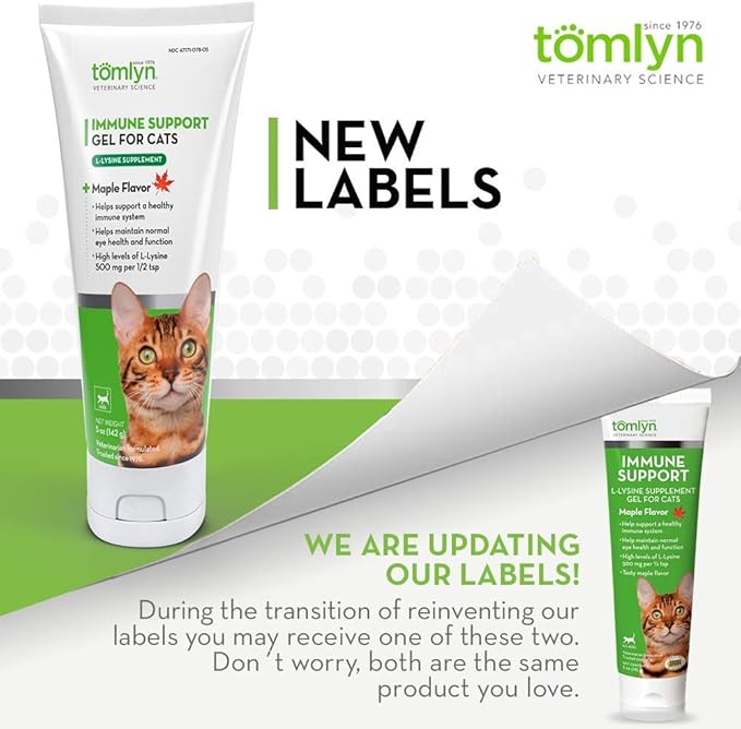 Tomlyn Immune Support Daily L-Lysine Supplement: Maple-Flavored Lysine Gel for Cats and Kittens, 5oz