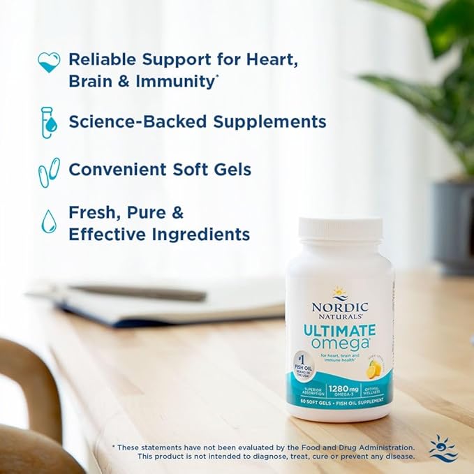 Nordic Naturals Ultimate Omega, Lemon Flavor - 210 Soft Gels - 1280 mg Omega-3 - High-Potency Fish Oil with EPA & DHA - Promotes Brain & Heart Health - Non-GMO - 105 Servings