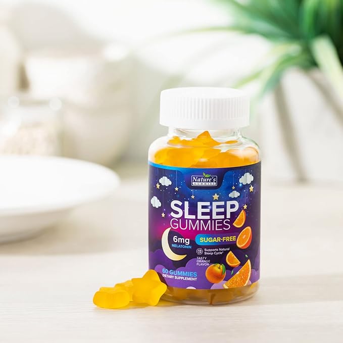 Sleep Gummies for Adults 6mg - Sugar Free Extra Strength Melatonin Gummy, Natural Sleeping Gummy for Adults, Kids, Orange Flavored, Vegan, Non-GMO, Sleep Vitamin Support Supplement - 60 Gummies
