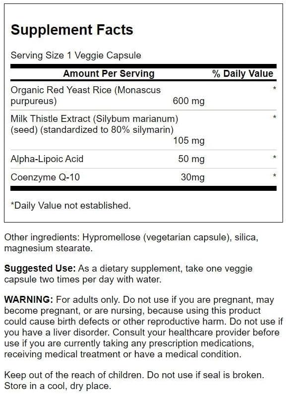 Swanson Traditional Red Yeast Rice & CoQ10 with Milk Thistle and Alpha Lipoic Acid 60 Veg Capsules