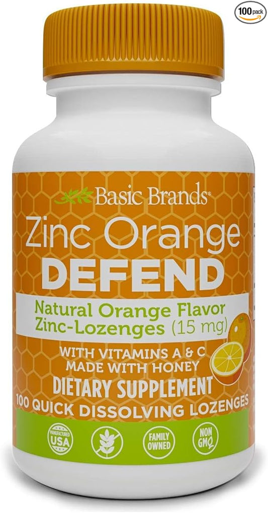 Basic Brands Zinc Lozenges, 100 Count, Orange