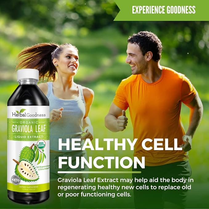 Herbal Goodness Graviola Leaf Extract 15X Strength - Soursop (Guanabana) Leaves Liquid USDA Organic Non-GMO Kosher Cell Support & Regeneration & Stress Relief Immune Boost 12(12oz) btls