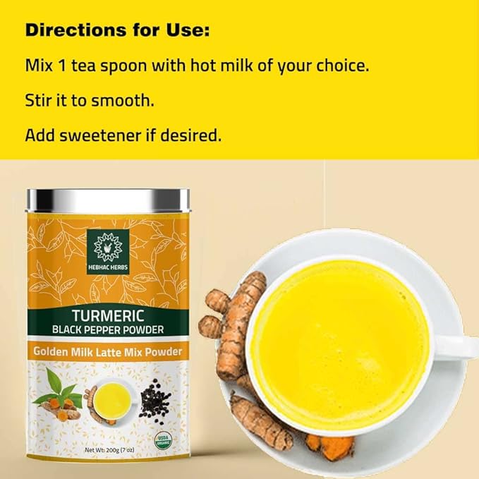 Turmeric Curcumin Powder with Black Pepper - Turmeric Latte Mix with Turmeric Curcumin, Black Pepper - Golden Milk Instant Drink Mix Powder