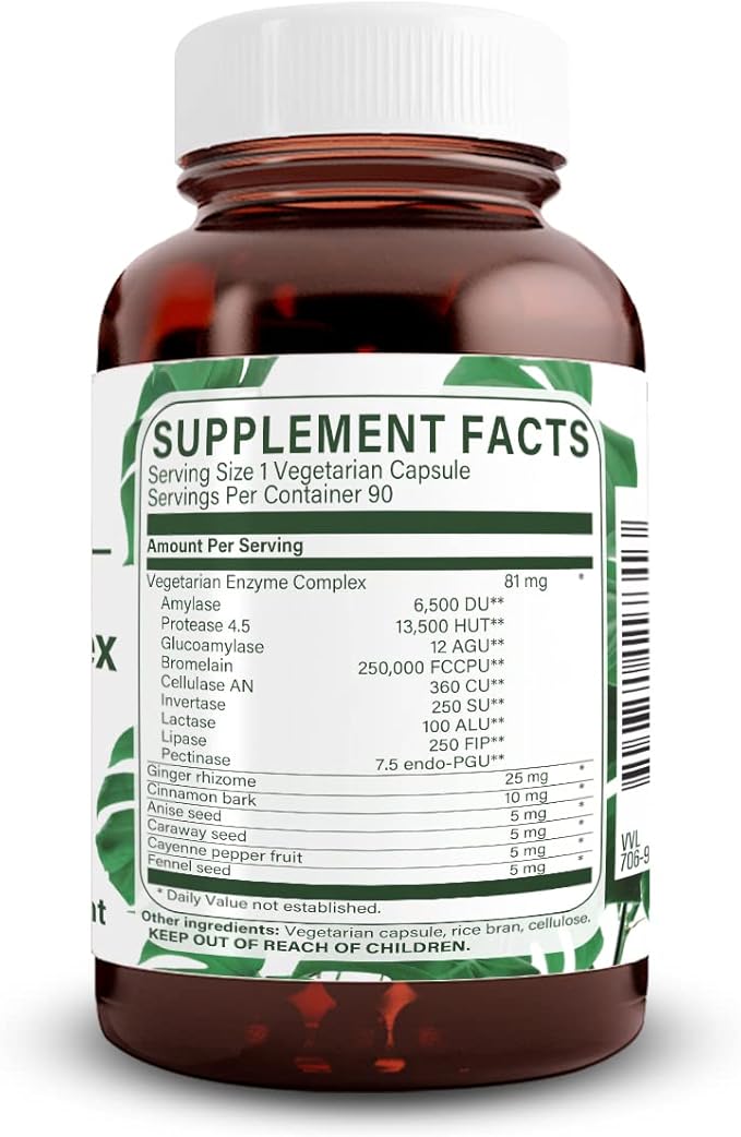 Natural Nutra Plant Based Digestive Enzyme Complex with Herbs, Better Digestion and Improve Nutritional Absorption, Provides Natural Gas Comfort, Helps Prevent Bloating, 90 Vegan Capsules