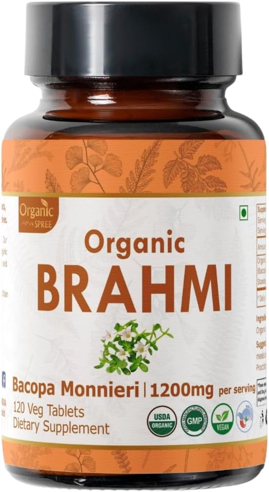 BRAHMI 120 Tablets | Bacopa Monnieri (Brahmi) | USDA Organic Certified | Organic and Natural 120tab