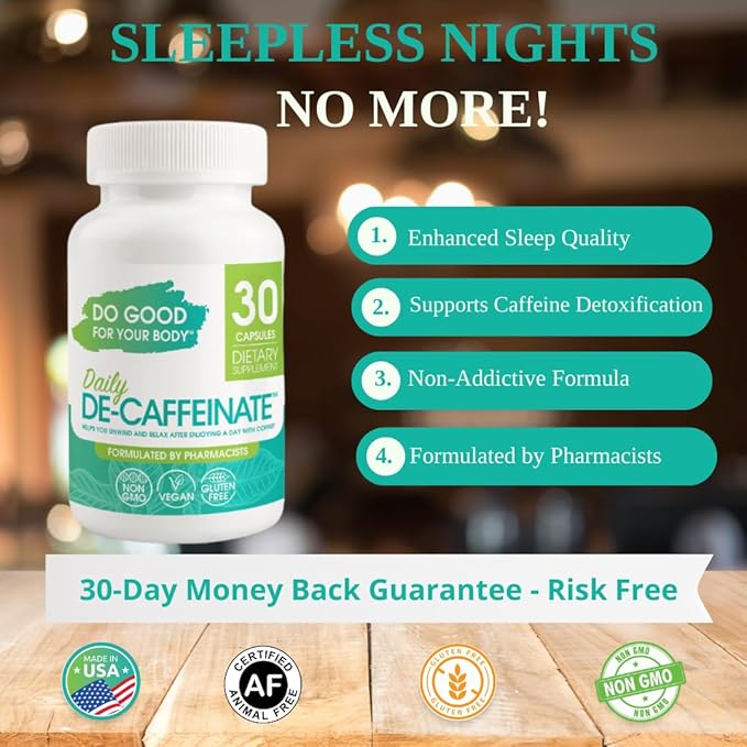 Daily De-Caffeinate, Rutaecarpine, Natural Acting Non-Addictive Deep Sleep Aid for Coffee, Caffeine Lovers, Unwind and Relax, 30 Capsules