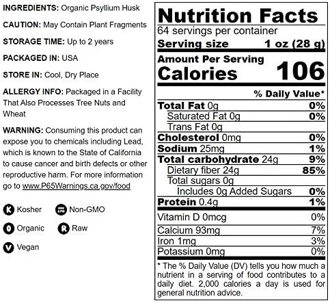 Food to Live - Organic Whole Psyllium Husks, 2 Pounds - Non-GMO Flakes, Vegan, Kosher, Keto Friendly, Raw, Unsweetened, Unflavored, Bulk, Rich in Dietary Fiber