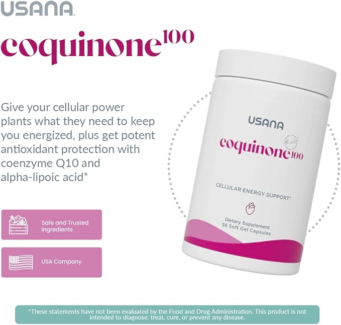 USANA CoQuinone 100 CoQ10 Coenzyme Q10 Supplement with Alpha-Lipoic Acid to Support Heart Health* - 56 Softgels - 28 Day Supply