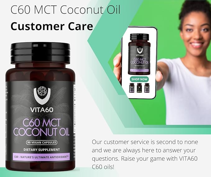 C60 Oil Capsules | Age-Defying Vitality and Antioxidant Support | 99.99% Pure Solvent Free C60 | Organic Oil | Vegan Friendly | Superior Customer Service (Coconut Oil)