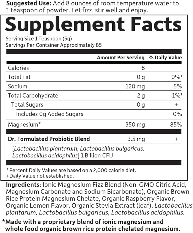 Garden of Life Whole Food Magnesium Powder, 421.5g - Raspberry Lemon, Vegan, Gluten & Sugar Free