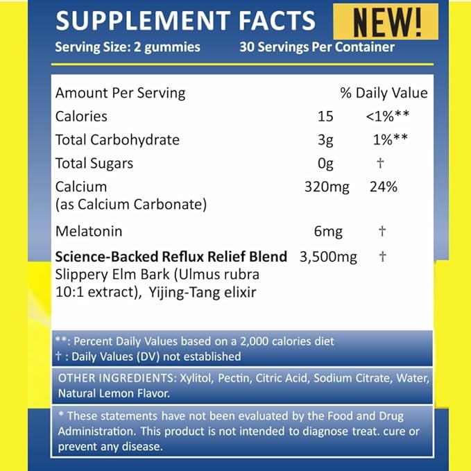 Reflux Raft Antacid Gummies | Fast Acting | 2 in 1 Sleep and Acid Reflux Relief Nighttime | clinically Studied Ingredients| Non-GMO Gluten Free Sugar Free | Lemon 60 Vegan Gummies