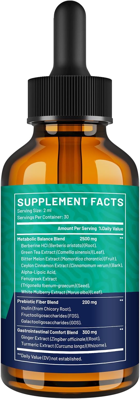 Liposomal Berberine HCL Liquid Drops – Advanced 12-in-1 Herbal Formula with Ceylon Cinnamon, Bitter Melon, Green Tea & More – 4 Fl Oz