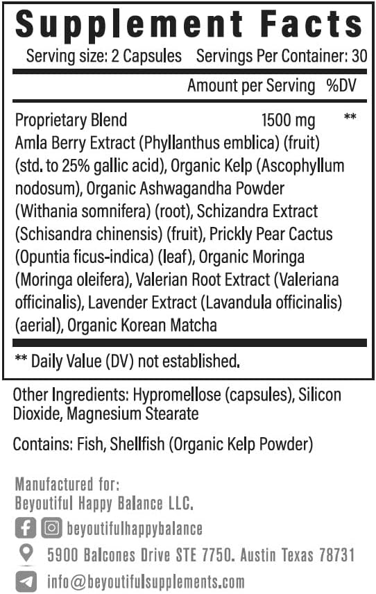 Beyoutiful Happy Balance Soul Dietary Supplement Weight Loss & Appetite suppressant Metabolism Support for Fat Burning. Suplemento para supresion de apetito y bajar de peso, quema de grasa