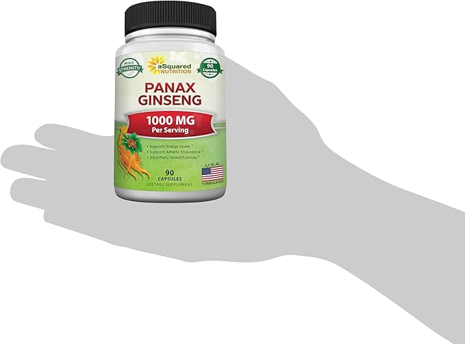aSquared Nutrition Natural Korean Panax Ginseng (1000mg Max Strength)-90 Capsules Root Extract Complex (Red & White), High Dosage Ginsenosides in Seeds, Asian Powder Supplement,Tablet Pills for Energy