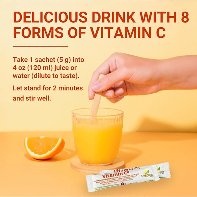 New Roots | Vitamin C⁸ Powder Immune Support | 30 Sachets, 1165 mg Vitamin C | 8 Unique Buffered Forms, Electrolytes, Bioflavonoids & Green Tea for Maximum Absorption & Antioxidant Defense