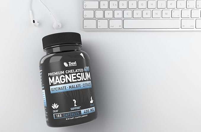 Premium Chelated Magnesium Glycinate, Malate, Citrate (400mg | 180 Capsules) Triple Blend Magnesium Complex