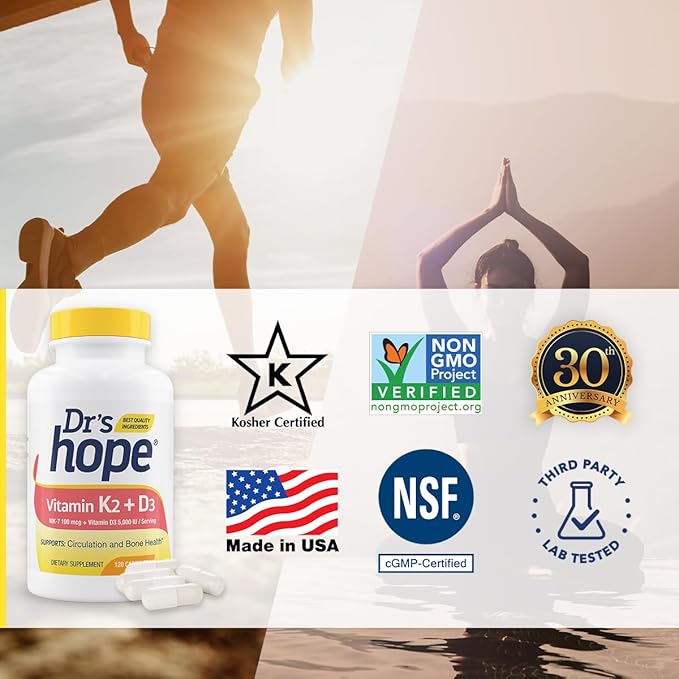 Vitamin K2 D3-100mcg of Vitamin K2 (as MK-7) and 125mg (5,000iu) of Vitamin D3, K2 D3 Vitamin Supplement Supports Healthy Bones and Circulation, Vitamin D3 K2 120 Capsules