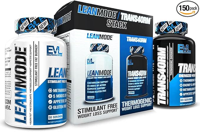 EVL Weight Loss Support Stack - Trans4orm Thermogenic Fat Burner & Metabolism Support Pills with Green Coffee Bean Extract and Forskolin Plus LeanMode Non-Stimulant