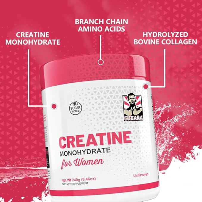Creatine Monohydrate for Women, 8.46oz, Sugar-Free with Collagen and BCAAs, Unflavored