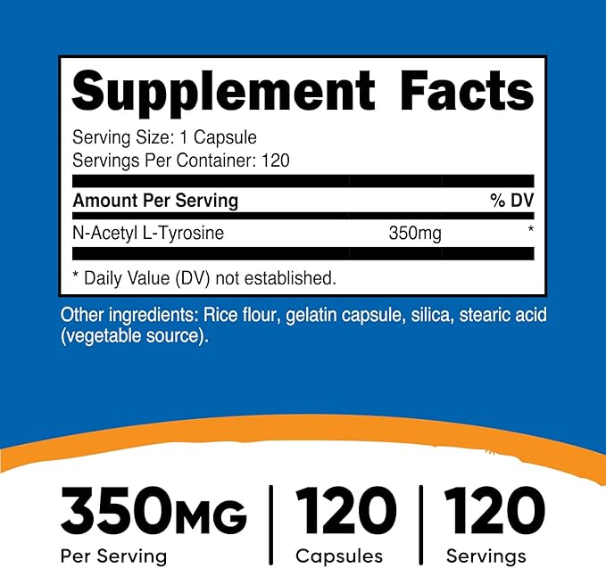 Nutricost N-Acetyl L-Tyrosine (NALT) 350mg, 120 Capsules - Gluten Free, Non-GMO
