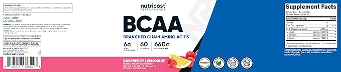 Nutricost BCAA Powder (Raspberry Lemonade, 60 Servings) - Optimal 2:1:1 Ratio