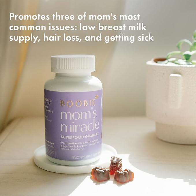 Boobie Bears Lactation Support Gummies | Helps As Milk Supply Booster & Supports Immune Health & Hair Growth | Breastfeeding Supplements with Zinc & Elderberry for Milk Supply Increase, 120 Count