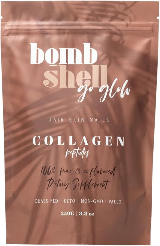BOMBSHELL Go Glow | Beauty Collagen Peptide Powder for Women (Type I & III), Unflavored, Hair Skin & Nails Supplement, 8.8oz