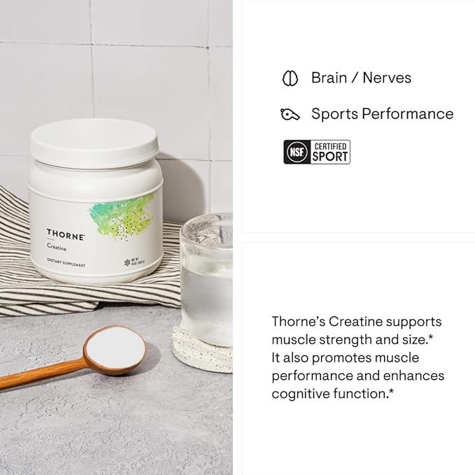 THORNE - Creatine - Creatine Monohydrate, Amino Acid Powder - Support Muscles, Cellular Energy and Cognitive Function* - Gluten-Free, Keto - NSF Certified for Sport - 16 Oz - 90 Servings
