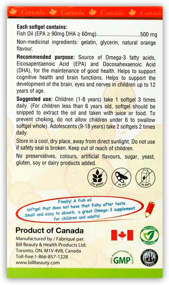 Omega 3 Fish Oil for Kids with Natural Orange Flavour 500mg 240 softgels