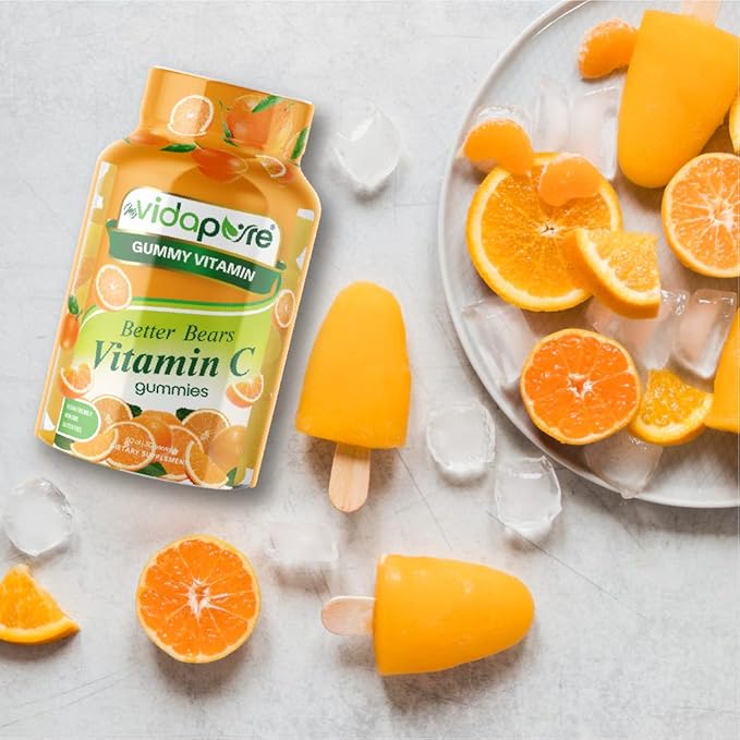 MYVIDAPURE Vitamin C Gummy Slices Natural Orange Flavor Non-GMO Vegan Friendly Gluten Free Gelatin Free (60 Gummies)