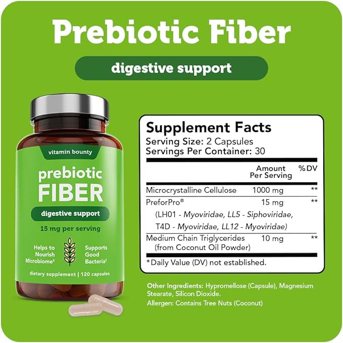 Vitamin Bounty Prebiotic Capsules - PreforPro® Prebiotics Supplement for Women & Men Digestive Health & Advanced Gut Health – No Fiber, No Bloating – Boosts Probiotic Effectiveness – 60 Vegan Cap